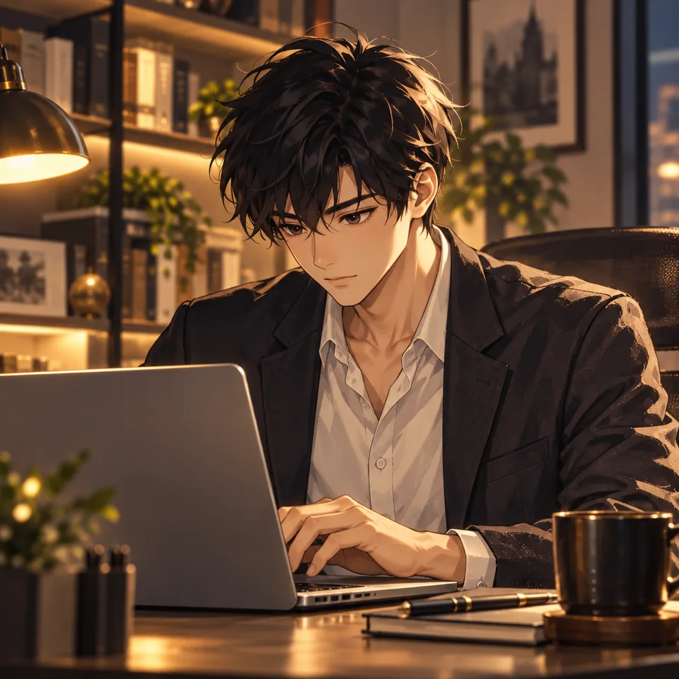 Wayne working at a laptop